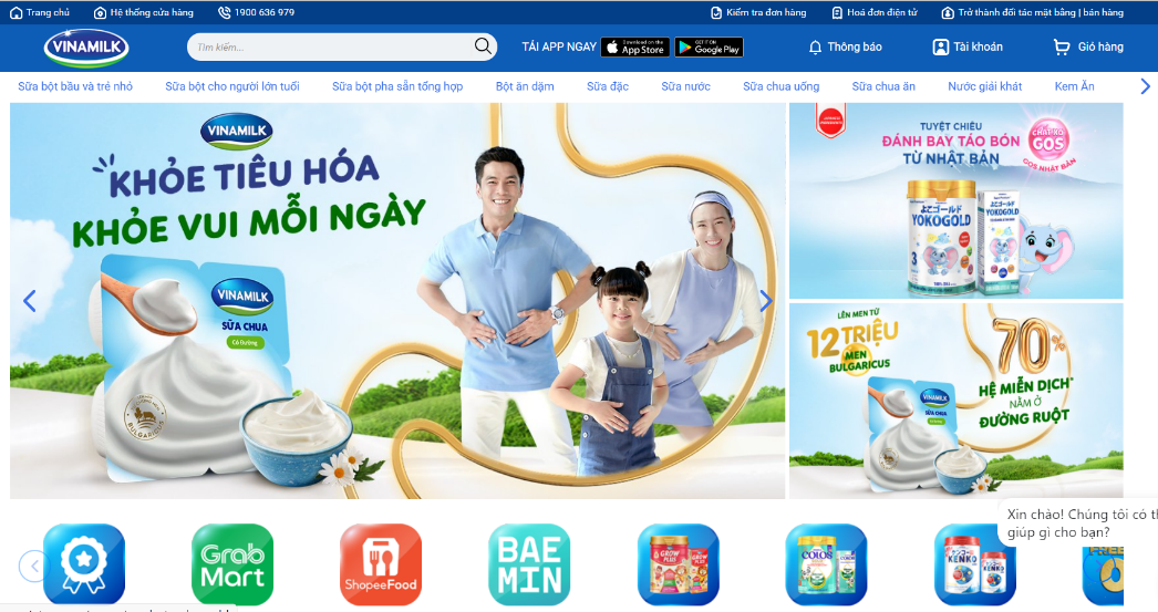 Website bán hàng trực tuyến giacmosuaviet.com.vn của Vinamilk.