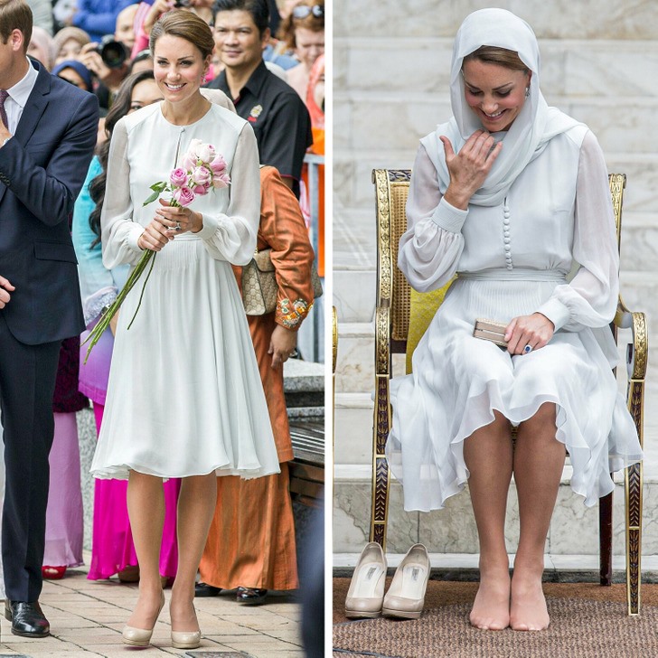 Nữ công tước Kate Middleton không ngại xuất hiện trước công chúng khi mặc một bộ quần áo nhiều lần. Cô thường chọn những đôi giày cổ điển. Đặc biệt, một đôi giày cao gót màu nude đã được cô sử dụng hơn 200 lần. Vì vậy, hãy sắm cho mình một đôi giày tương tự vì nó có thể phù hợp với rất nhiều trang phục, giúp bạn tiết kiệm thời gian chọn đồ. Ảnh: brightside.