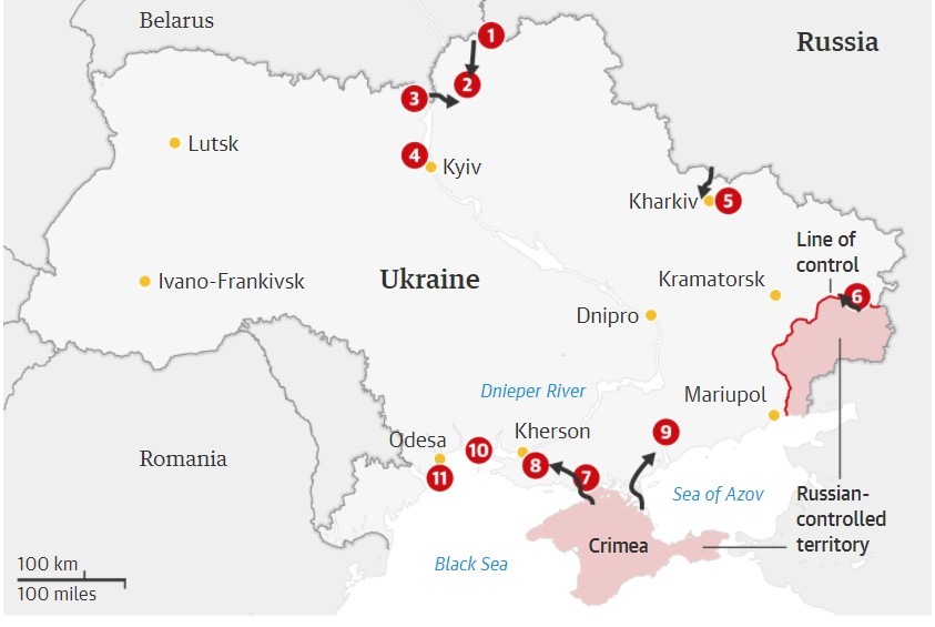 Vị trí của Dnipro và Kharkiv trên bản đồ Ukraina. Ảnh chụp màn hình