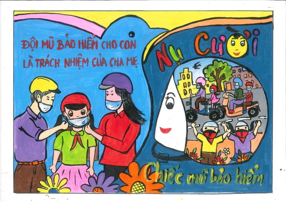 Trường tiểu học Tràng An tổng kết hoạt động vẽ tranh cổ động tuyên truyền đội  mũ bảo hiểm cho học 