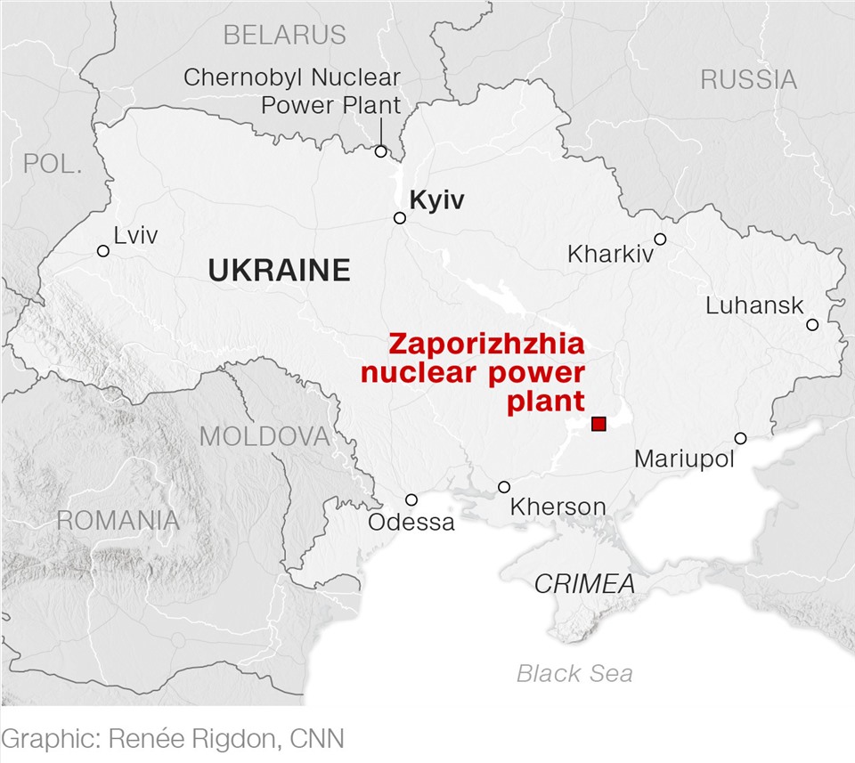 Vị trí của nhà máy hạt nhân Zaporizhzhia. Ảnh: CNN