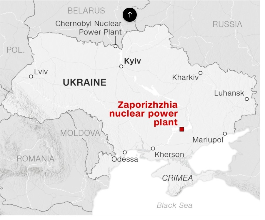 Vị trí nhà máy điện hạt nhân Zaporizhia ở Enerhodar, đông nam Ukraina. Ảnh chụp màn hình