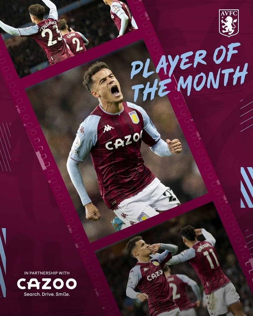 P. Coutinho trở thành cầu thủ xuất sắc nhất tháng 2 của đội chủ sân Villa Park.    Ảnh: Aston Villa