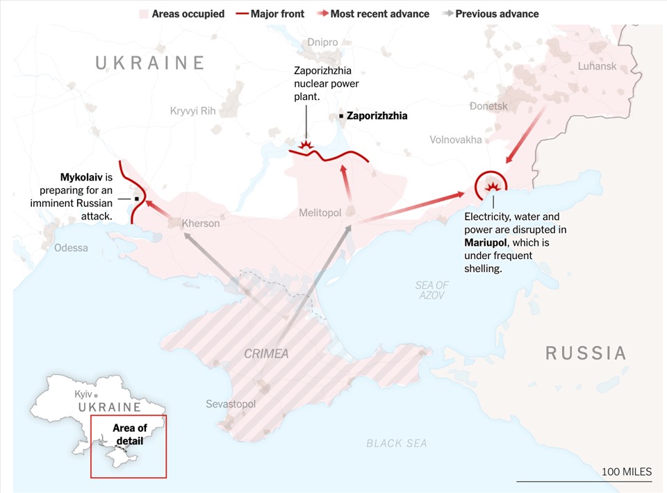 Nga kiểm soát những vùng nào ở Ukraina sau 11 ngày chiến sự?