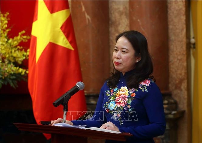 Phó Chủ tịch nước Võ Thị Ánh Xuân phát biểu tại cuộc gặp mặt.