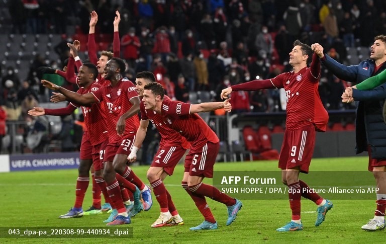 Đè bẹp Salzburg 7-1 ở lượt về vòng 1/8, Bayern vào tứ kết Champions League với chiến thắng chung cuộc 8-2. Ảnh: AFP