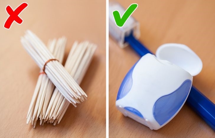 Dùng tăm xỉa răng: Thói quen này khá vô hại đối với men răng nhưng lại gây nguy hiểm cho nướu. Và hầu như không thể làm sạch miệng bằng tăm. Để giữ cho miệng sạch sẽ, hãy sử dụng chỉ nha khoa đúng cách.