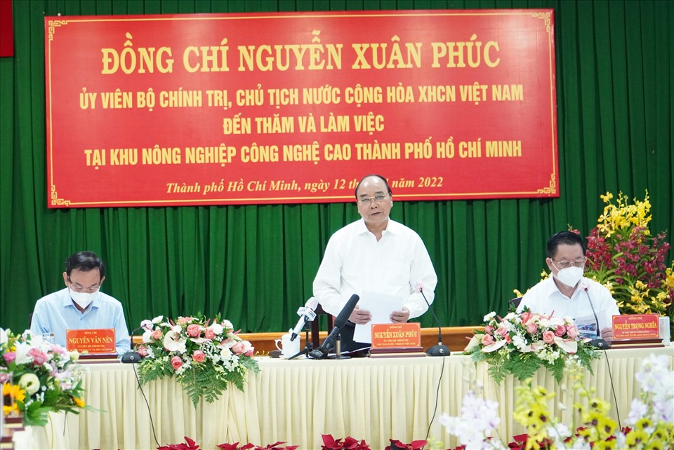 Chủ tịch nước Nguyễn Xuân Phúc phát biểu tại buổi làm việc.  Ảnh: Minh Quân