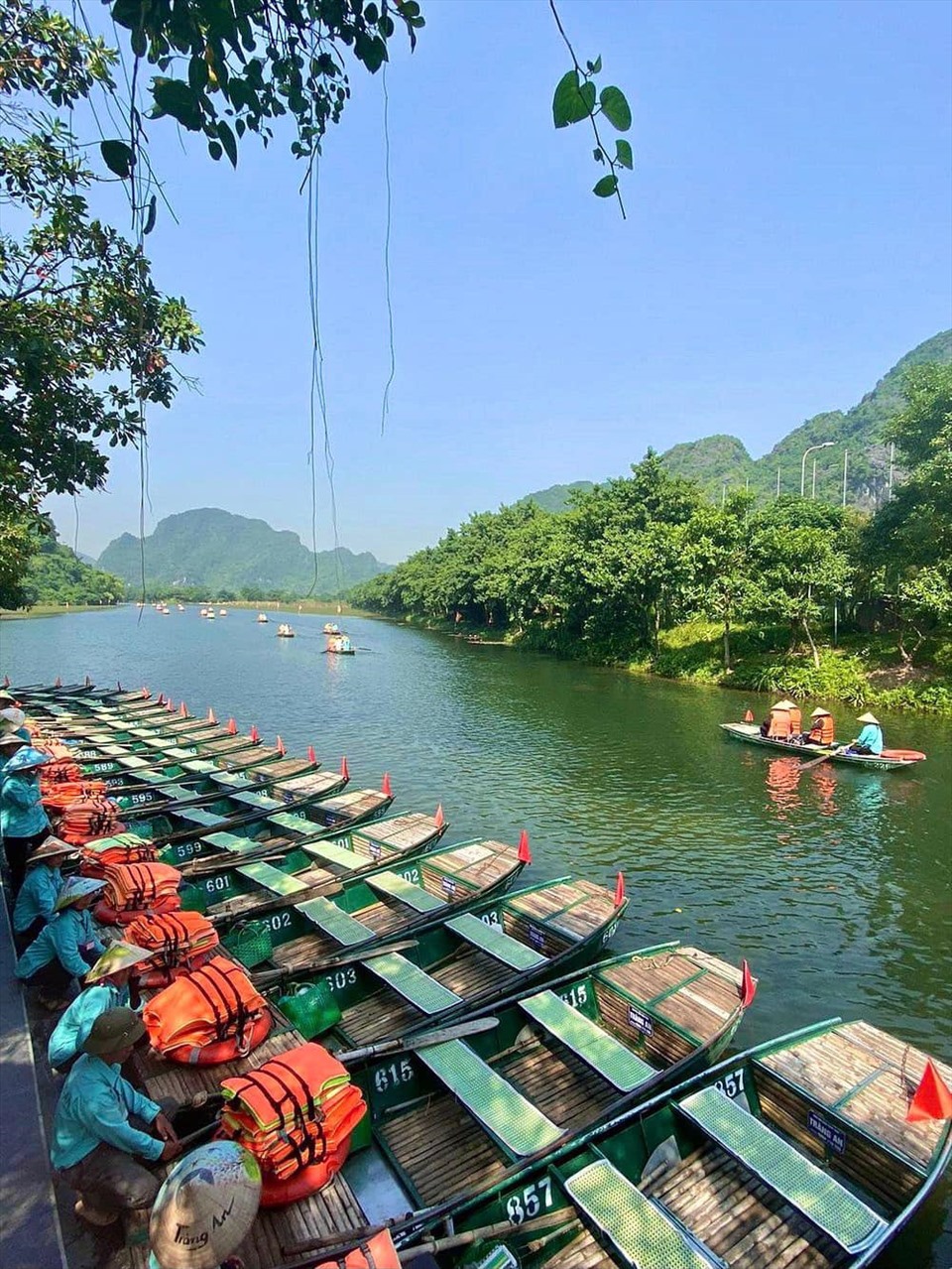 Những dãy thuyền chở khách vào Tam Cốc-Bích Động (ảnh Võ Trung)