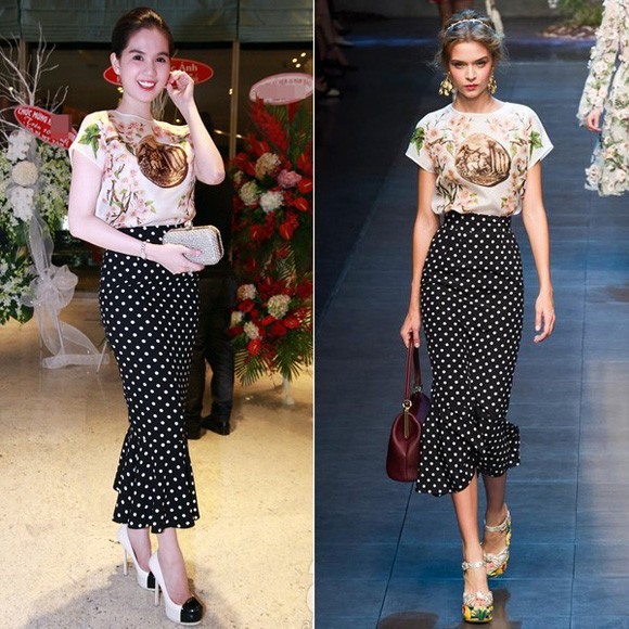 Ngọc Trinh mặc váy nhái của thương hiệu Dolce & Gabbana. Ảnh: TL