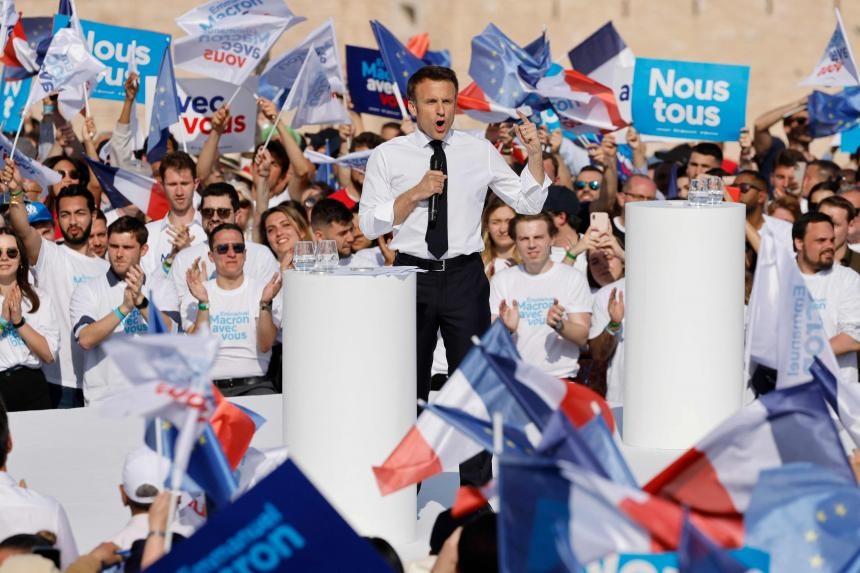 President Emmanuel Macron during a campaign for the 2022 French presidential election in Marseille on April 16.  Photo: AFP