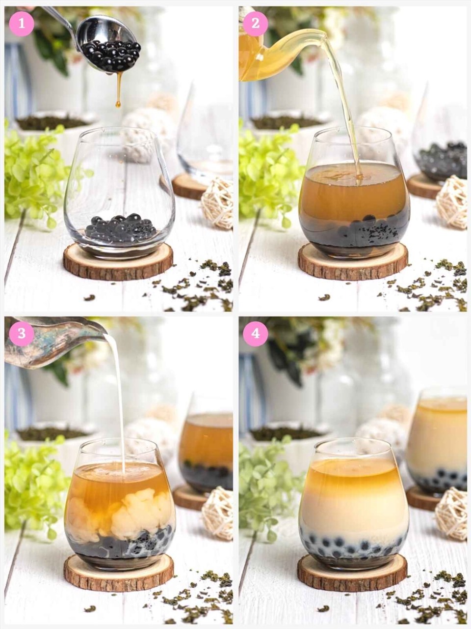 Cách pha chế trà sữa ô Long và trân câhu Tapioca đơn giản. Ảnh: Xinhua