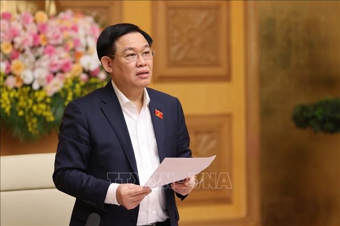 Chủ tịch Quốc hội Vương Đình Huệ phát biểu tại cuộc họp với Ban Cán sự Đảng Chính phủ. Ảnh: Dương Giang/TTXVN