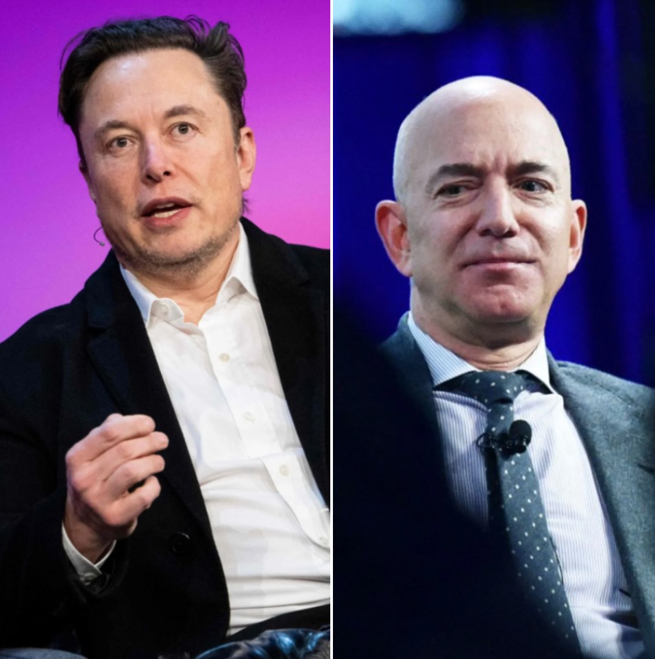 Tỉ phú Mỹ Elon Musk (trái) và Jeff Bezos. Ảnh: AFP