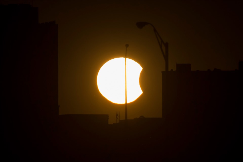 Partial solar eclipse on March 20, 2015 in this photo taken from Munich, Germany.  Photo: Getty