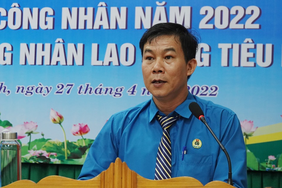 Ông Nguyễn Duy Ninh - Chủ tịch Công đoàn ngành GTVT Hà Tĩnh phát động Tháng Công nhân năm 2022. Ảnh: TT.