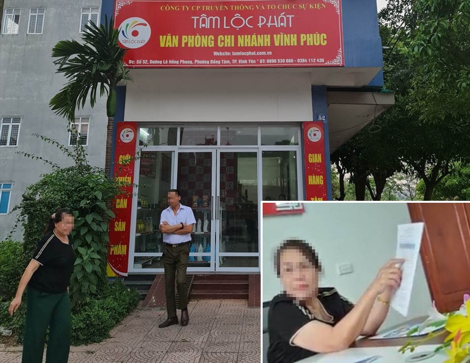 Chi nhánh Vĩnh Phúc của Công ty Tâm Lộc Phát và bà Trần Thị Ngân (ảnh nhỏ). Ảnh: TL.