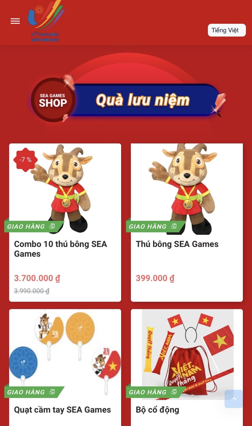 Thú nhồi bông Sao La được mở bán trực tuyến trên trang chủ SEA Games. Ảnh: CMH