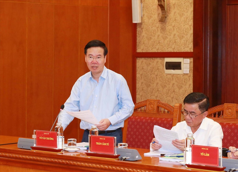 Uỷ viên Bộ Chính trị, Thường trực Ban Bí thư Võ Văn Thưởng phát biểu tại cuộc họp. Ảnh: Trí Dũng