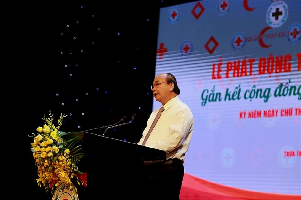 Chủ tịch nước Nguyễn Xuân Phúc phát biểu tại lễ phát động. Ảnh: PĐ.