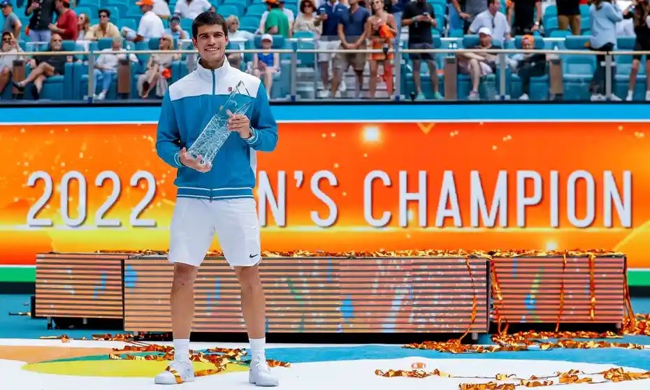 Chiến thắng xứng đáng cho Alcaraz để trở thành tay vợt Tây Ban Nha đầu tiên vô địch Miami Open. Ảnh: ATP