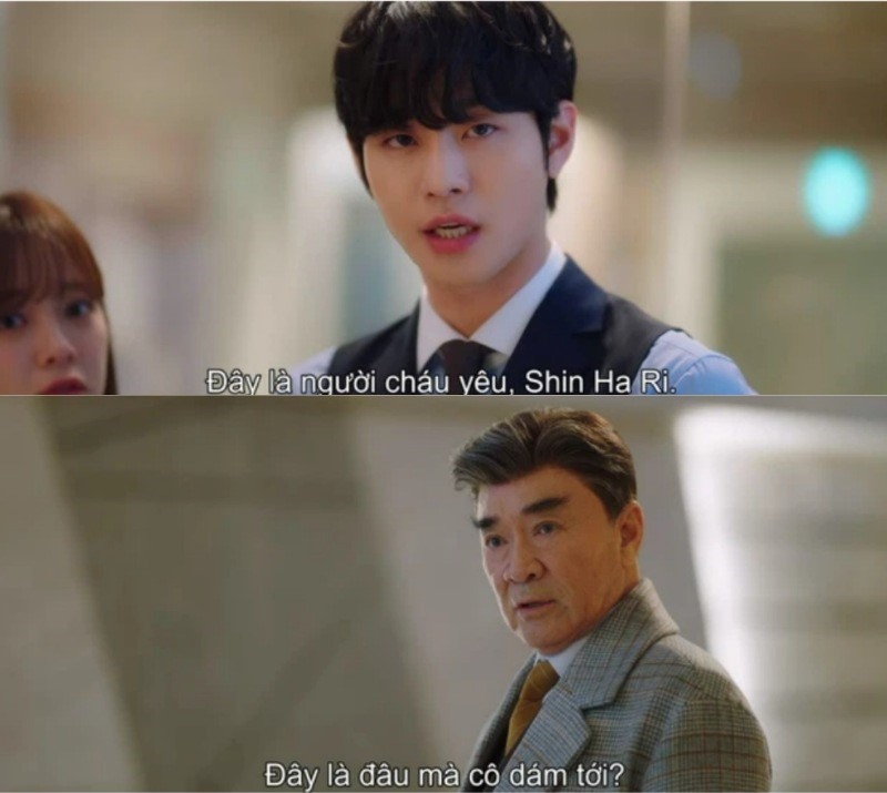 Tình yêu của cặp đôi chính, Tae Moo và Ha Ri đã bị ông nội ngăn cản quyết liệt trong tập 11 “Hẹn hò chốn công sở“. Ảnh: TH