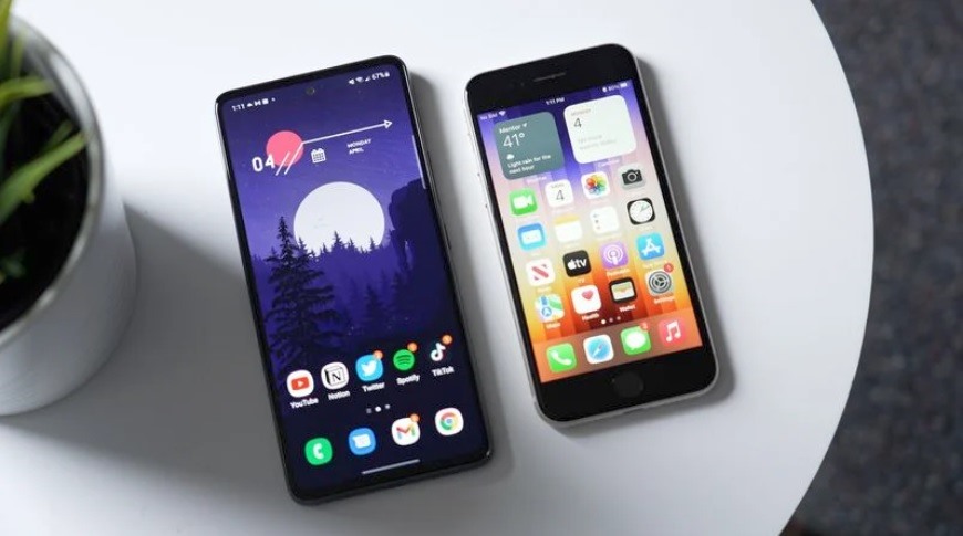 Kích thước của hai chiếc điện thoại cùng tầm giá: iPhone SE 2022 và Galaxy A53 5G. Ảnh chụp màn hình