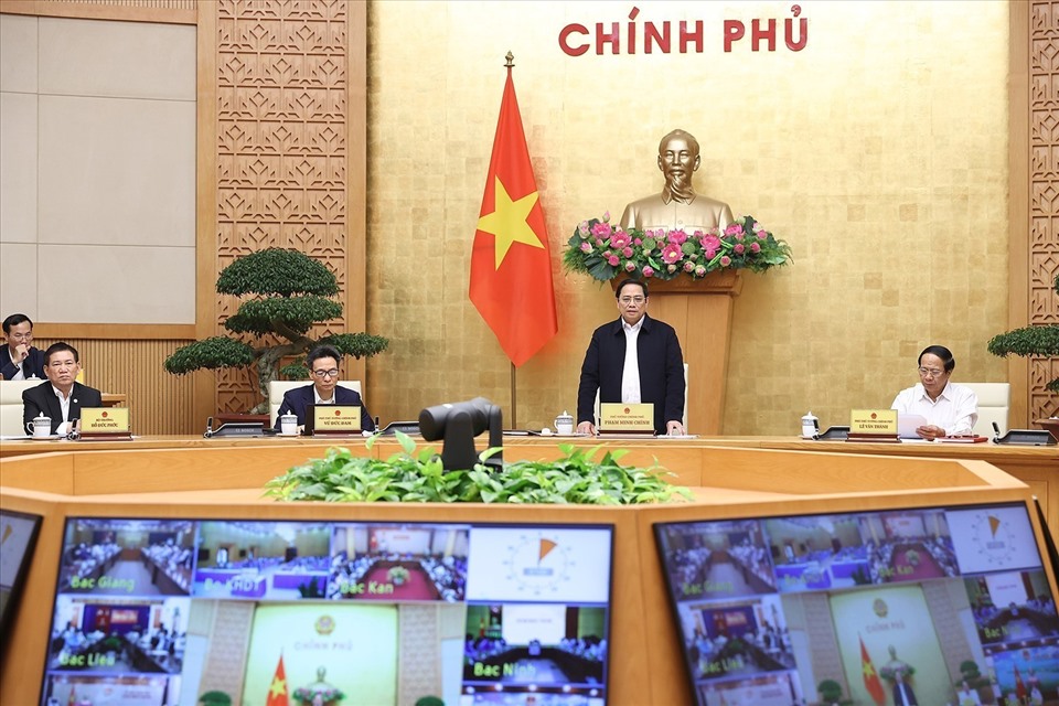 Thủ tướng Phạm Minh Chính chủ trì hội nghị Chính phủ với các địa phương. Ảnh: Nhật Bắc