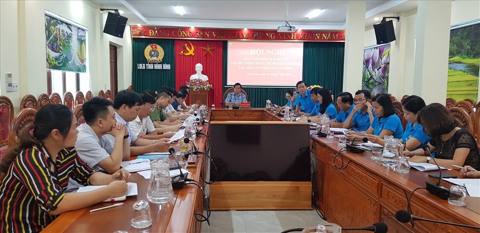 LĐLĐ tỉnh Ninh Bình, tổ chức hội nghị bàn biện pháp giải quyết chế độ BHXH cho NLĐ. Ảnh: NT