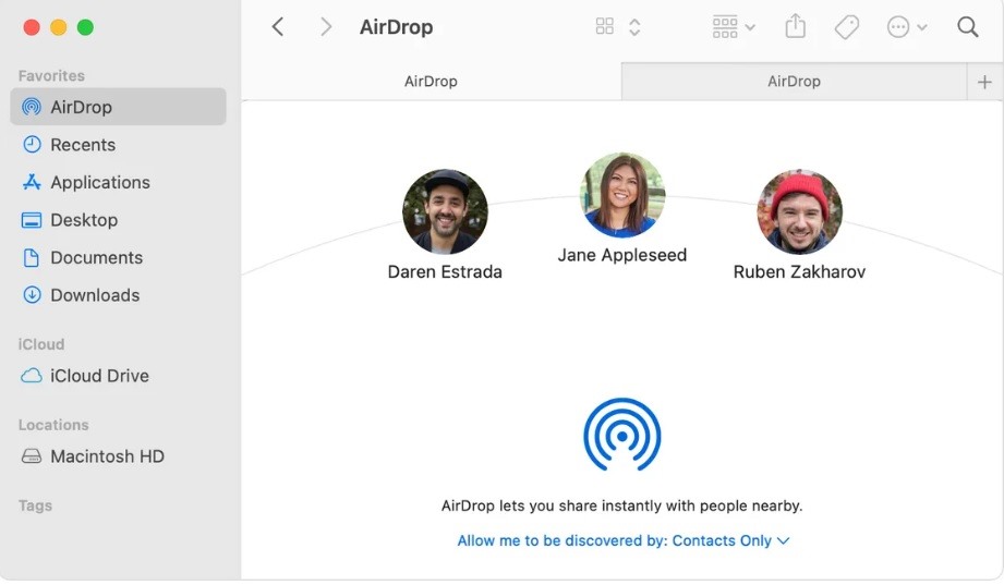 Chọn người nhận AirDrop trên MacBook. Ảnh: Apple