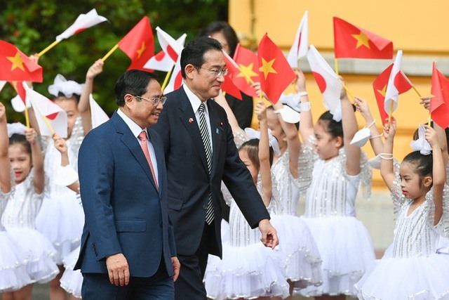 Hình ảnh trong lễ đón Thủ tướng Nhật Bản thăm Việt Nam. Ảnh: VGP
