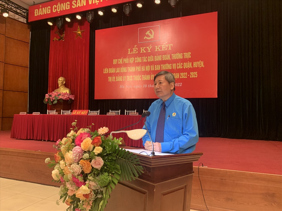 Phó Chủ tịch Thường trực Tổng Liên đoàn Lao động Trần Thanh Hải phát biểu tại Lễ ký kết Quy chế phối hợp. Ảnh: MQ