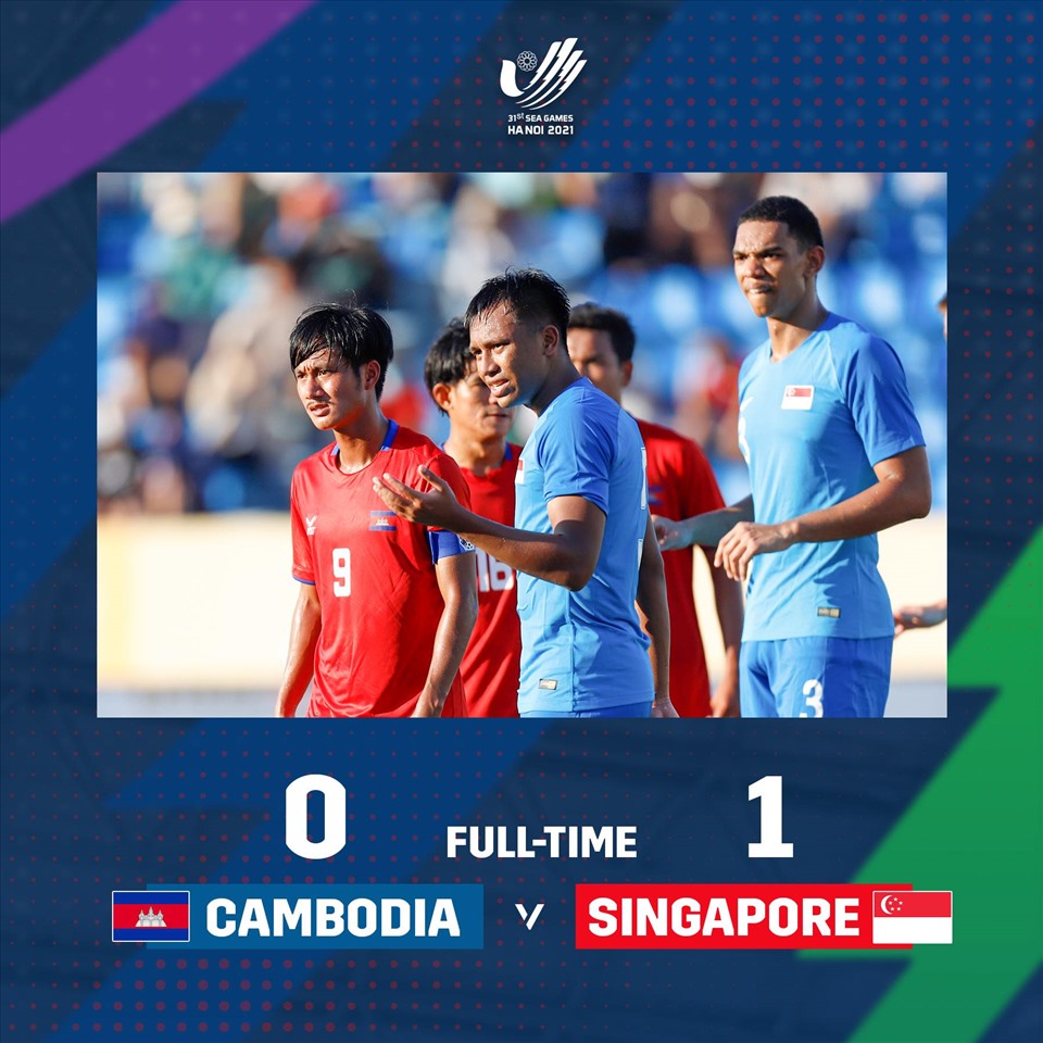 U23 Campuchia thất bại tối thiểu trước Singapore. Ảnh: CFF