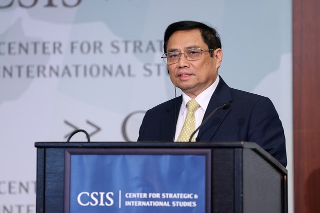 Thủ tướng Phạm Minh Chính phát biểu tại CSIS. Ảnh: VGP