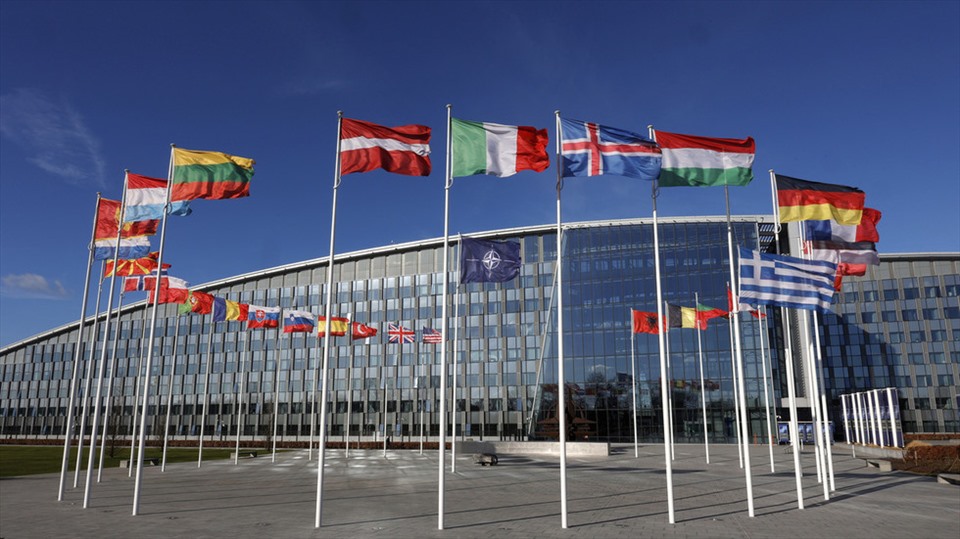 Outside NATO headquarters in Brussels, Belgium, February 7, 2022.  Photo: AP