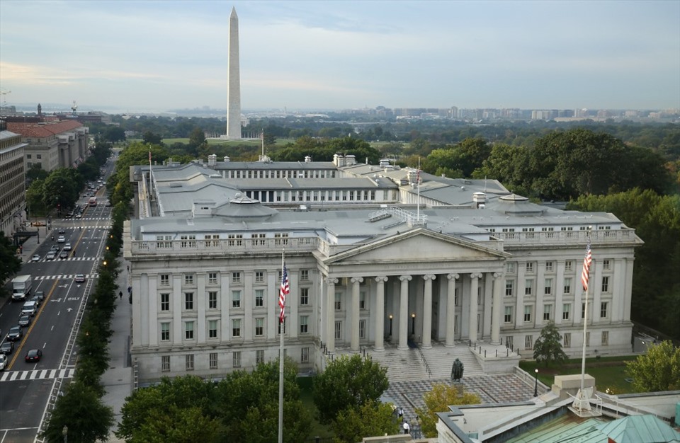 The US Treasury Department building seen from the Bank of America office.  Photo: AFP