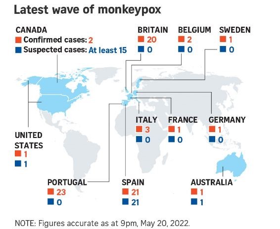 Map of distribution of monkeypox cases