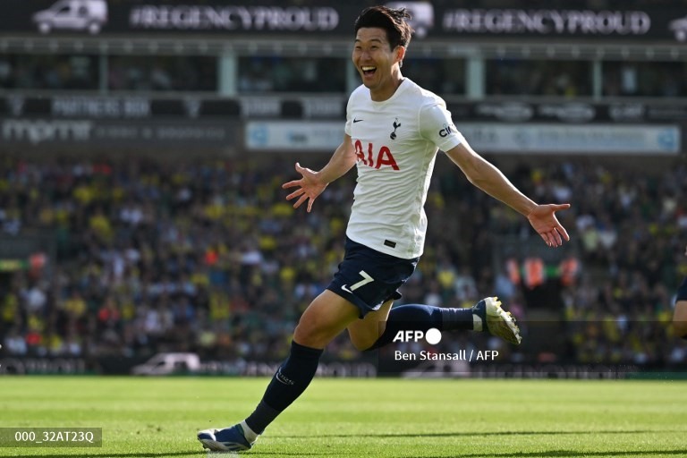 Son Heung-Min lập cú đúp trong chiến thắng 3-1 trước Norwich.  Ảnh: AFP