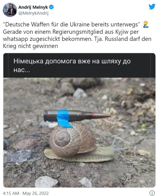 Đại sứ Ukraina đăng ảnh ốc sên trên Twitter. Ảnh chụp màn hình