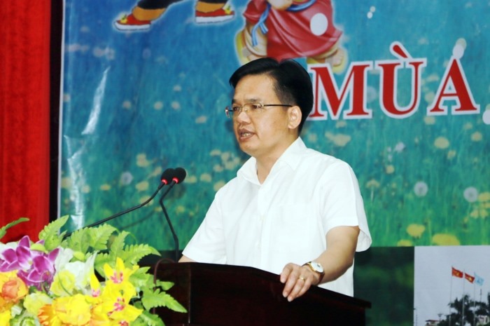 Đồng chí Bùi Văn Hưng – Phó Giám đốc Sở LĐ,TB&XH, Phó Trưởng Ban Điều hành công tác trẻ em tỉnh phát biểu. Ảnh: MH