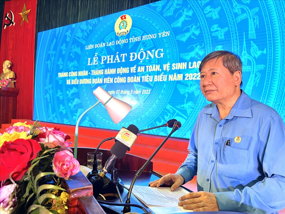 Phó Chủ tịch Thường trực Tổng LĐLĐVN Trần Thanh Hải phát biểu tại buổi lễ. Ảnh: Hà Anh