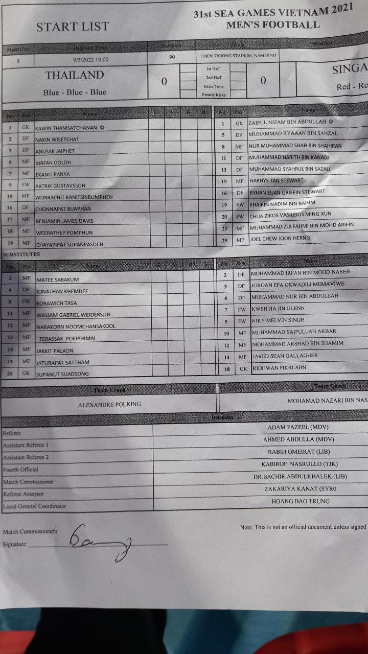 - Đội hình ra sân trận U23 Thái Lan - U23 Singapore. Ảnh: Nguyễn Đăng