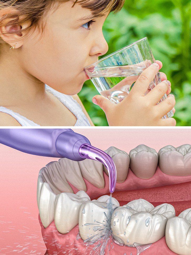 Theo các nhà nghiên cứu, uống nước cũng giữ cho miệng luôn sạch sẽ. Bởi nước có thể làm loãng axit do vi khuẩn trong miệng tạo ra. (Ảnh: Brightside)
