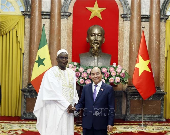Chủ tịch nước Nguyễn Xuân Phúc tiếp Đại sứ Cộng hoà Sénégal Abdoulaye Barro đến trình Quốc thư. Ảnh: TTXVN