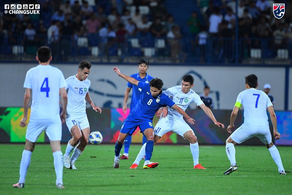 Thái Lan thua trắng Uzebekistan ở trận cuối vòng loại Asian Cup 2023. Ảnh: Changsuek
