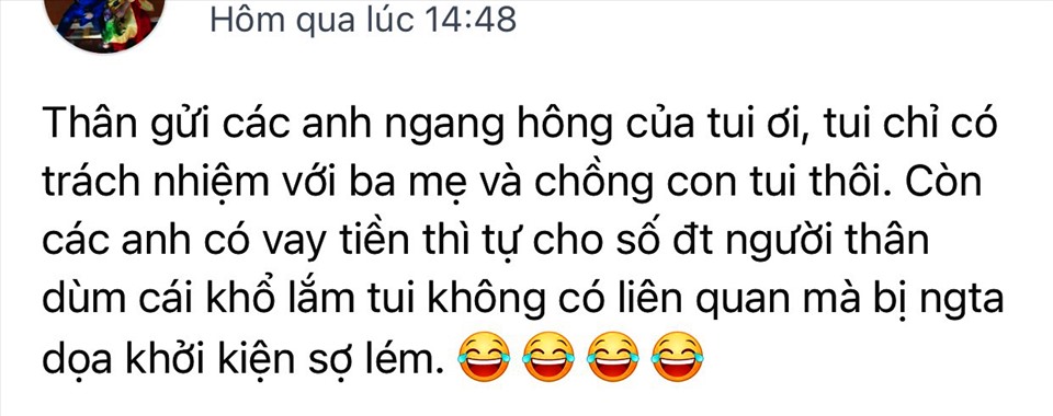 Tin nhắn của công nhân lao động đang làm việc tại khu công nghiệp Sa Đéc than thở vì nạn “tín dụng đen” khủng bố. Ảnh: PV