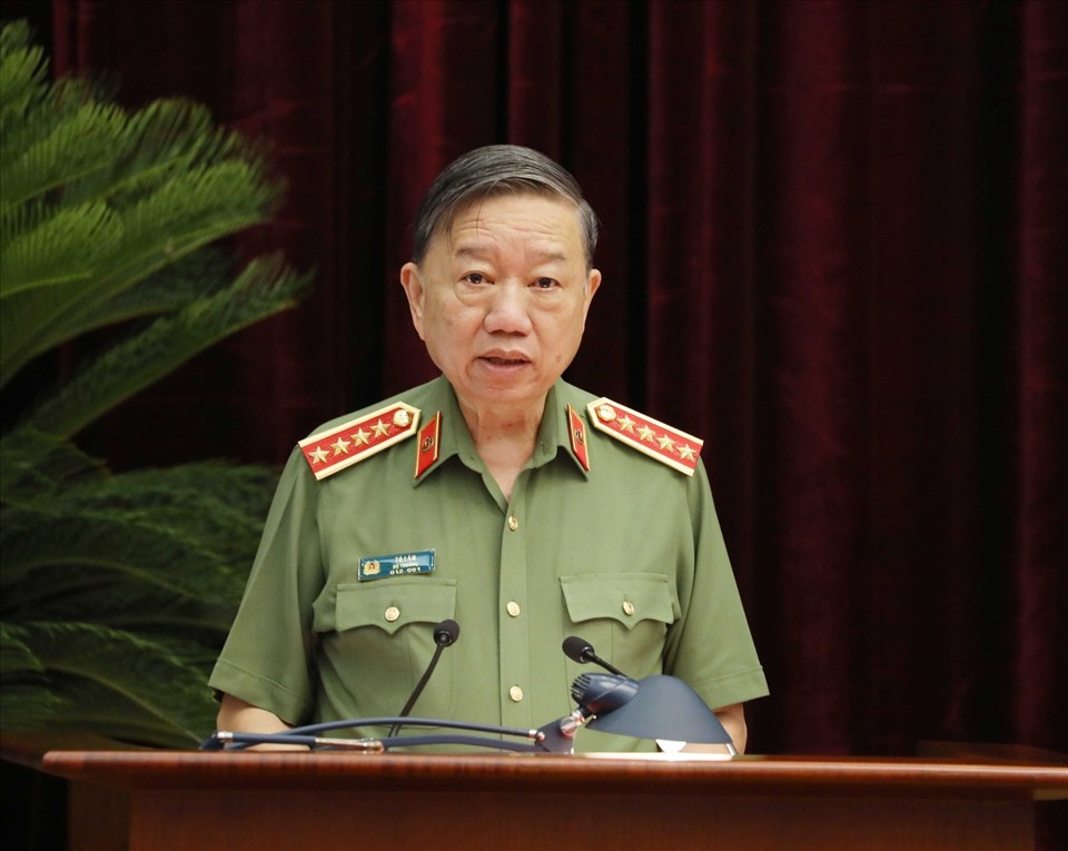 Đại tướng Tô Lâm - Uỷ viên Bộ Chính trị, Bộ trưởng Bộ Công an phát biểu tại hội nghị.