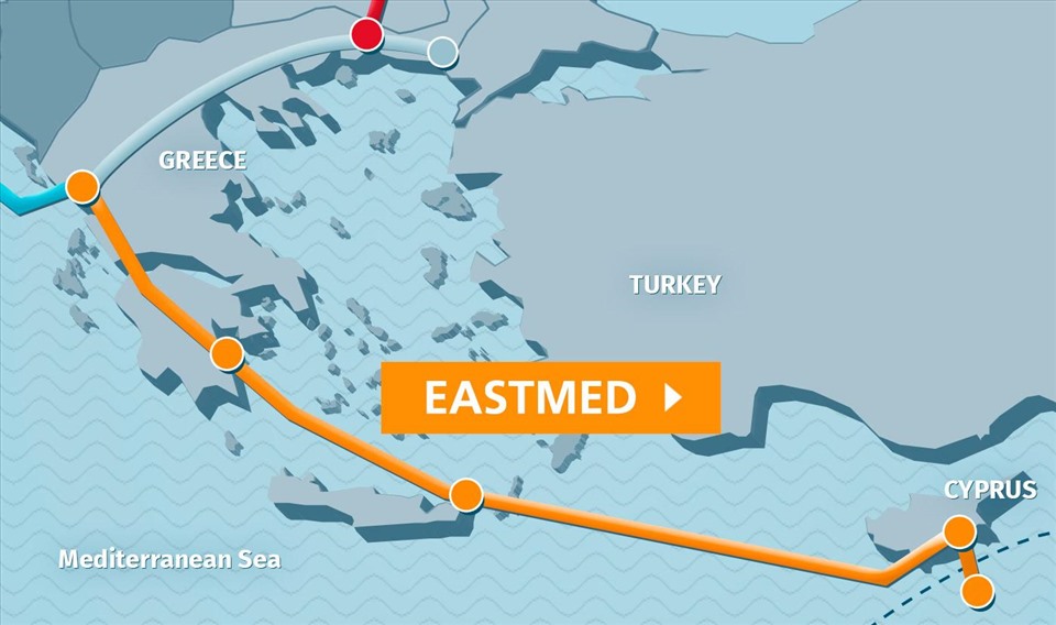 Dự án đường ống dẫn khí EastMed nối Israel với Hy Lạp và Italia qua Síp. Ảnh: Offshore Energy