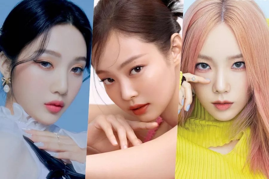 Joy (Red Velvet), Jennie (Blackpink) và Taeyeon (Girls 'Generation) đứng top đầu trong bảng xếp hạng giá trị thương hiệu idol nữ tháng 6. Ảnh: Twitter