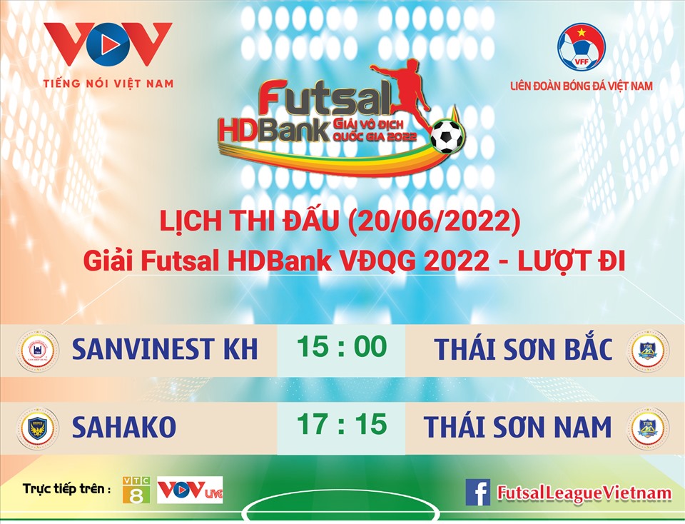 Lịch thi đấu ngày 20.6 và bảng xếp hạng giải futsal vô địch quốc gia - HD Bank 2022. Ảnh: VFF